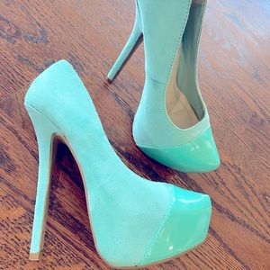 Mint green suede heels